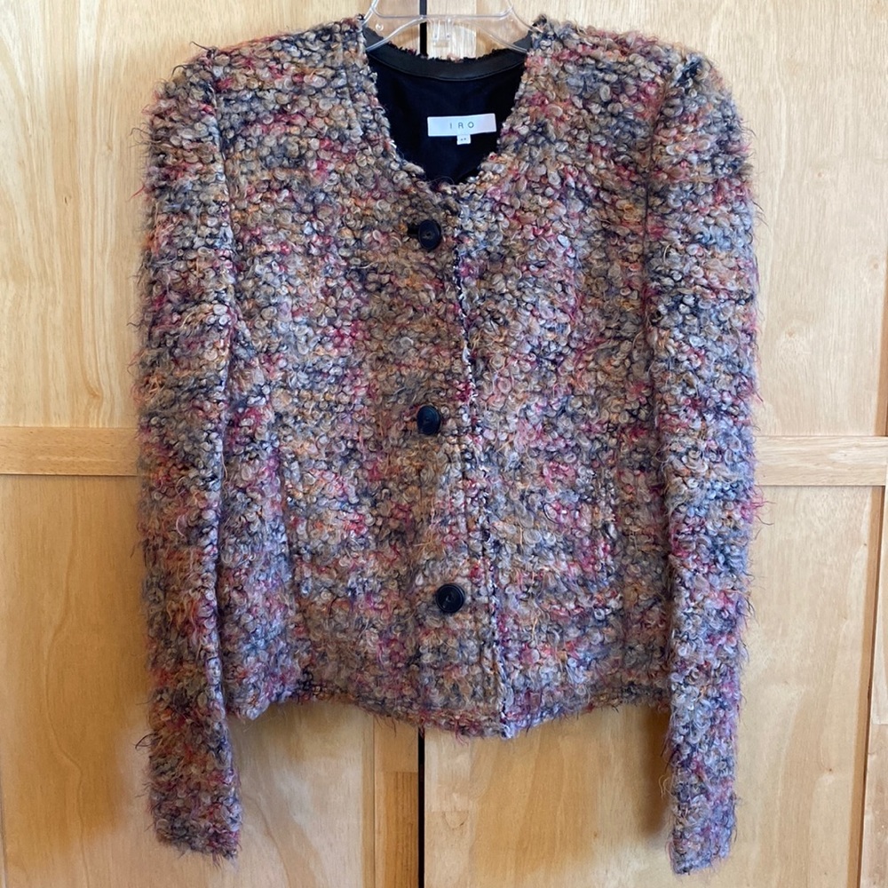 IRO Helga Veste Women's Colorful Soft Boucle Textured Knit Sweater Jacket SZ44 - Picture 1 of 11